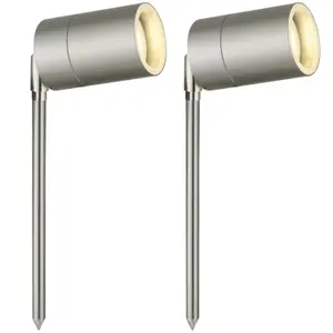 First Choice Lighting Set of 2 Blaze Stainless Steel Outdoor Spike Lights