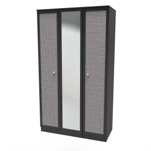 Cairo Triple Mirror Wardrobe in Smooth Black (Ready Assembled)