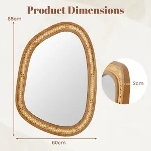 COSTWAY Irregular PVC Rattan Wall Mirror Wooden Framed Decorative Mirror