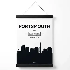 Portsmouth Black and White City Skyline Medium Poster with Black Hanger