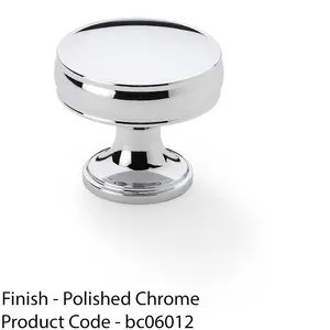 Round Fluted Door Knob 32mm Diameter Polished Chrome Retro Cupboard Pull Handle