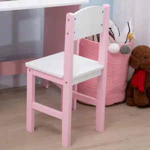 HOMCOM 2 PCs Childrens Table and Chair Set w/ Whiteboard Storage - Pink