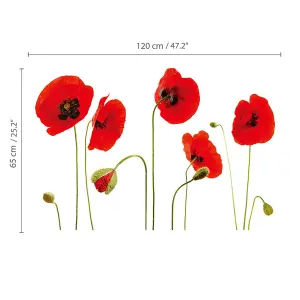 Walplus Red Poppy Flowers theme Wall Stickers Mural Decal