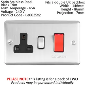 2 PACK 45A DP Oven Switch & Single 13A Switched Power Socket SATIN STEEL & White