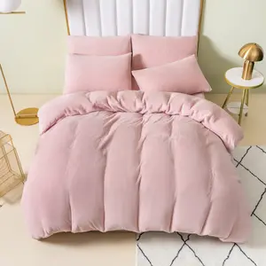 Teddy Fleece Duvet Cover set Pink / Double - 2 Standard Pillowcases