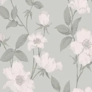 Laura Ashley Fleurir Smoke green Floral Smooth Wallpaper Sample