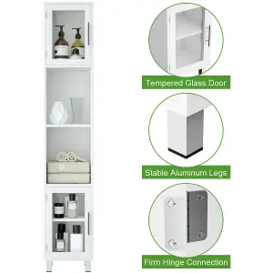 Costway Bathroom Tall Cabinet Slim Freestanding Storage Organizer Cupboard 2 Glass Doors