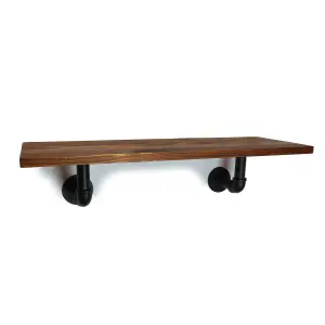 Solid Pine Rustical Shelf Dark Oak Black Industrial Pipe Bracket 20x110cm