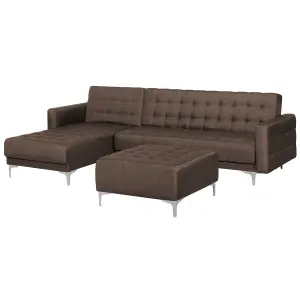 Right Hand Fabric Corner Sofa with Ottoman Brown ABERDEEN