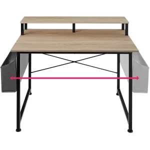 Desk with shelf and fabric bag - industrial wood light, oak Sonoma