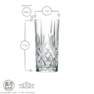 RCR Crystal Melodia Highball Glasses & Whisky Tumblers Set - 12pc