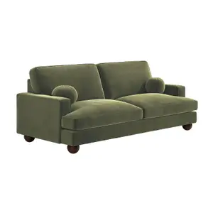 Solace+Co Addison 3 Seater Velvet Sofa - Khaki Green