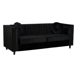 Interiors by Premier Farah Three Seater Black Velvet Sofa