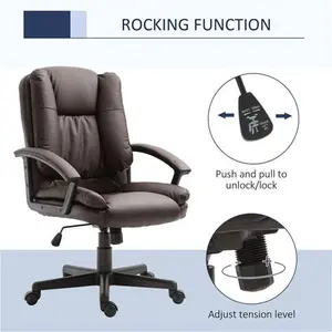 HOMCOM Swivel Executive Office Chair Mid Back Faux Leather Computer Desk Chair For Home With Double-Tier Padding, Arm, Wheels, Brown | Aosom UK