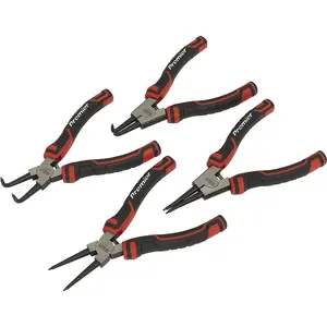 Professional 4 Piece Circlip Pliers Set with Spring Loaded Jaws and Non-Slip Tips