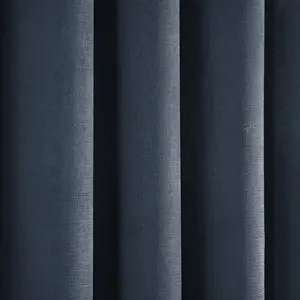 Polyester Room Darkening Grommet / Eyelet Curtain Pair Navy / Width 117 x Drop 137 cm