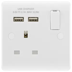 LAP White Single 13A Raised slim Switched Screwed Socket with USB, x2 & White inserts