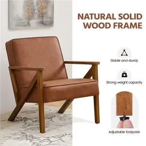 Yaheetech Light Brown Faux Leather Armchair Lounge Chair with Z-shaped Wood Legs