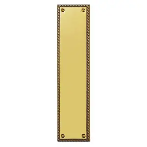 2x Georgian Door Finger Plate 302 x 74mm Rope Design Border Polished Brass