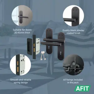 AFIT Matt Black Door Handle Key Lock Set - 1 Pair of Internal T-Bar Handles with Sash Lock (64mm) & Keys - Olvera Range