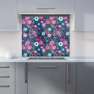 Cute Colourful Flower Pattern Premium Glass Kitchen Splashback W700mm x H750mm