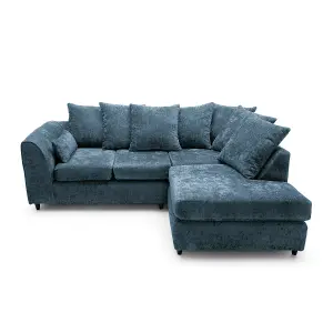 Harriet Crushed Chenille Right Facing Corner Sofa in  Dark Blue