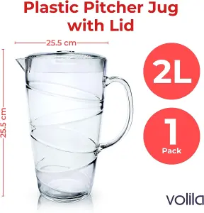 2L Swirl Design Plastic Jug with Lid Lightweight Pitcher for Pimms, Juices, BBQs, Picnics & Garden Parties Clear