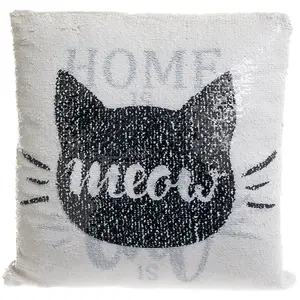 Charming Cat Sequin Cushion - 40cm Decorative Pillow for Cat Lovers