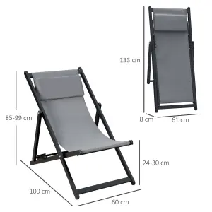 Outsunny 2Pcs Texteline Chaise Lounge Recliner Chair Adjust Lounger Patio Grey