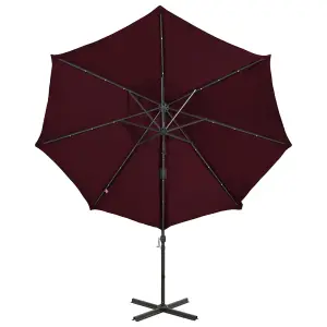 Berkfield Cantilever Umbrella with Pole and LED Lights Bordeaux Red 300cm