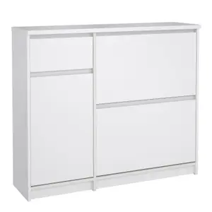 Naia Shoe Cabinet with 2 Shoe Compartments, 1 Door and 1 Drawer in White High Gloss