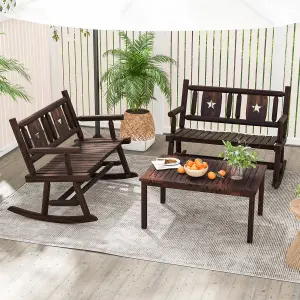 Costway Patio Rocking Bench Carbonized Wood Double Rocker Lovesear w/ Ergonomic Seat