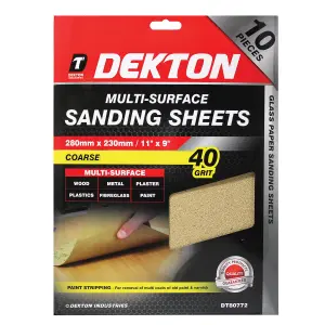 Dekton 10pc 40 Grit Multi-Surface Sanding Sheets 280m X 230mm