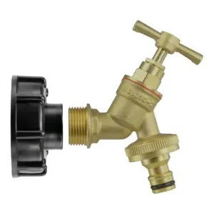 IBC Tank S60X6 Cap with 3/4 Inch Brass Bib Tap Quick Connect and PTFE Tape