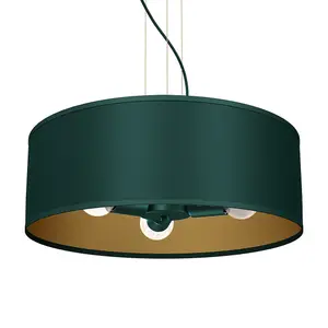 Milagro Verde Pendant Lamp 3XE27 50cm Scandi Style Hand Made Lamp Range In Rich Green With Golden Accents