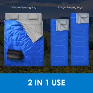 Costway Double Sleeping Bag 4 Seasons Lightweight Camping Bag w/2 Pillows