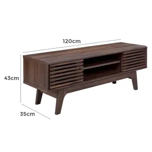 Copen Walnut 120cm TV Unit Cabinet for TVs up to 55", TV Stand with 2 Storage Shelves and Sliding Doors for Living Room