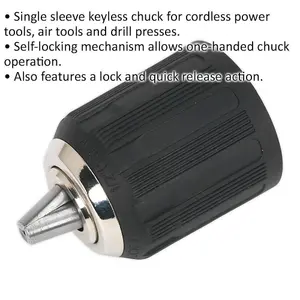 13mm Keyless Drill Chuck - Single Sleeve - 1/2" x 20 UNF Thread - Quick Release