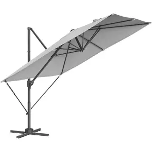 SONGMICS Cantilever Garden Parasol, Parasol Outdoor Patio Umbrella, Swivel, Seamless Tilt, Crank, with Cross Base, Dove Grey