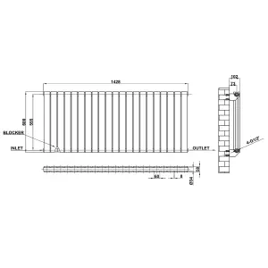 Horizontal Anthracite Double Flat Panel Radiator (H) 600 mm x (W) 1428 mm, 7076 BTU.