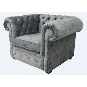 Chesterfield Low Back Club ArmChair Marble Real Velvet Fabric In Classic Style