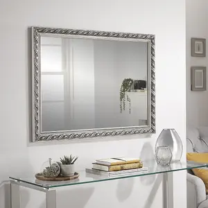 Wall Mirror Harlington Antique Rectangular Shape with Silver Frame - H 90cm x W 65cm for Hanging in Living Room or Dining room