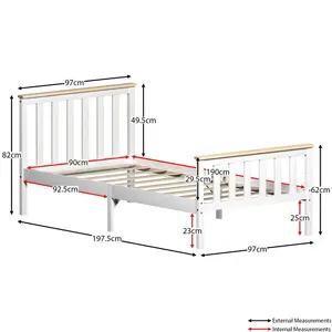 Vida Designs Milan Bed Frame White/Pine / Single (3')