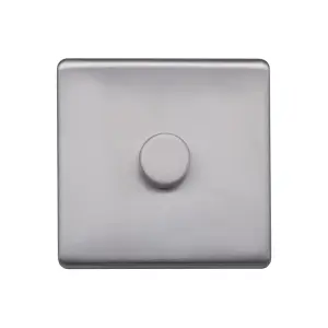 Brushed Chrome Screwless Plate  100W 1 Gang 2 Way Intelligent Trailing LED Dimmer Switch - SE Home