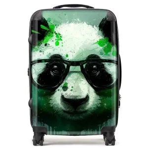 Panda With Glasses, Green Splashart Suitcase - Medium