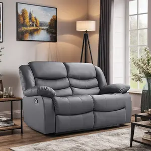 Roma Recliner Leather Grey 3+2 Sofa Set, Armchair Inspired Home Theatre and Living Room Seating