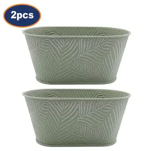 Metal Trough 2pcs Planter Pastel Green 1.5L Herbs Plants Flowers Oval Decor Pots