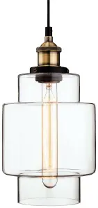 Luminosa Empire 1 Light Ceiling Pendant Antique Brass, Clear Glass, E27