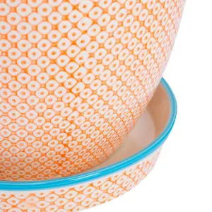 Nicola Spring - Hand-Printed Plant Pots with Saucers - 20.5cm - Orange - Pack of 3