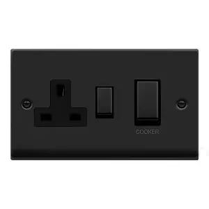 Matt Black Cooker Control Ingot 45A With 13A Switched Plug Socket - Black Trim - SE Home